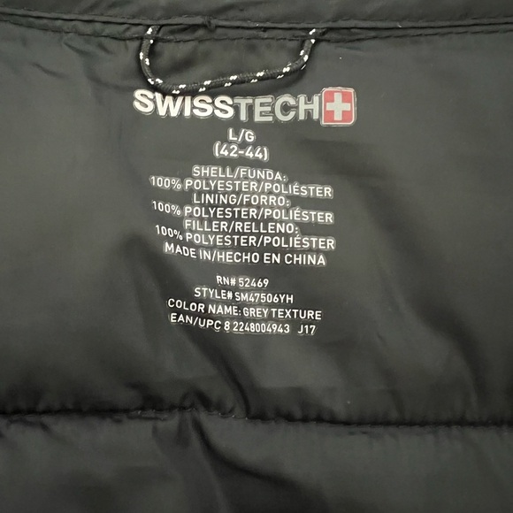 SwissTech Grey Quilted Puffer Jacket Men’s Size L Lightweight Warm Zip Up” - Picture 5 of 8